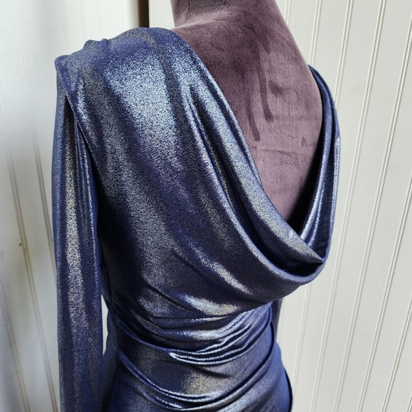 NWT Windsor Navy Blue Metallic Pencil Dress Long Sleeve Stretch Bodycon Bling S - Picture 8 of 16